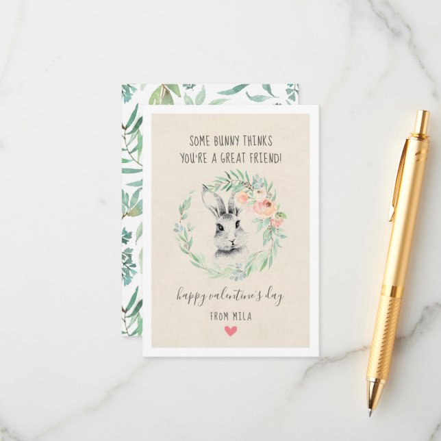 Bunny Friend Kids Classroom Valentines kort (Fram/Back In Situ)