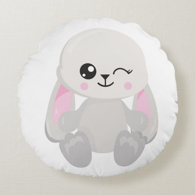 BUNNY FRONT OCH BAKGRUND FÖR LÖPTIG LÖPNING RUND KUDDE (Framsidan)