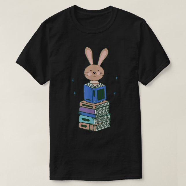 Bunny Funny Cute Bookworm Girls Boys Bok Reading  T Shirt (Design framsida)
