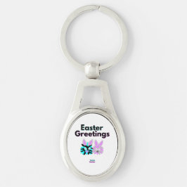 Bunny Fuzzies Oval Metall Keychain Ovalt Silverfärgad Nyckelring