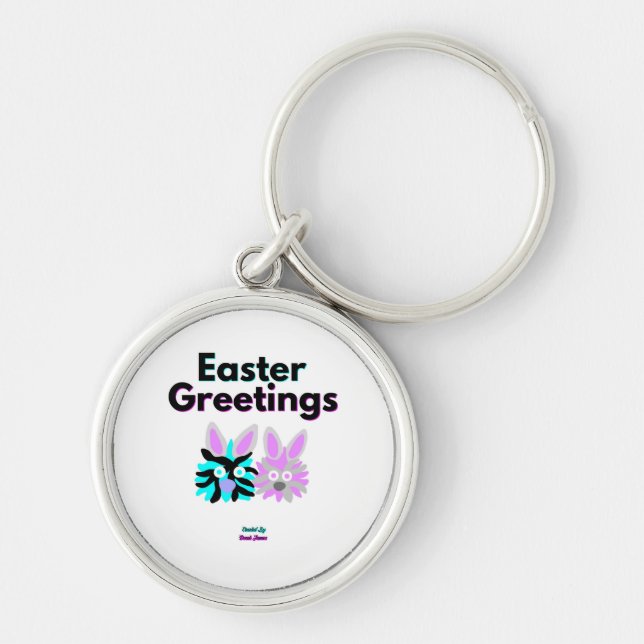 Bunny Fuzzies Premium Round Keychain Rund Silverfärgad Nyckelring (Framsidan)