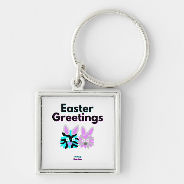 Bunny Fuzzies Premium Square-nyckelkedja Fyrkantig Silverfärgad Nyckelring (Framsidan)