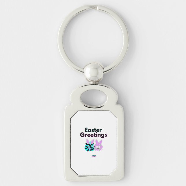 Bunny Fuzzies Rectangle Metall Keychain Rektangulärt Silverfärgad Nyckelring (Framsidan)