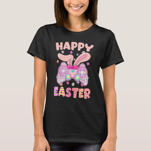 Bunny Gamer för videospelsstyrenhet för glad påsk- T Shirt (Framsida)