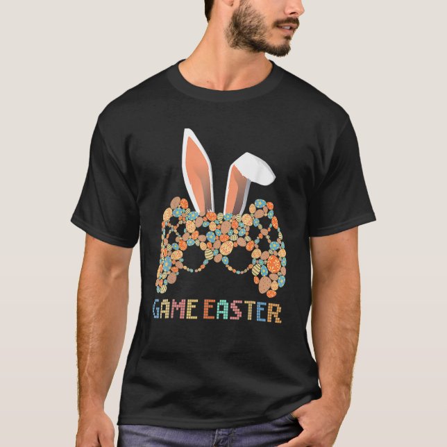 Bunny Gamer för videospelsstyrenhet för glad påsk- T Shirt (Framsida)