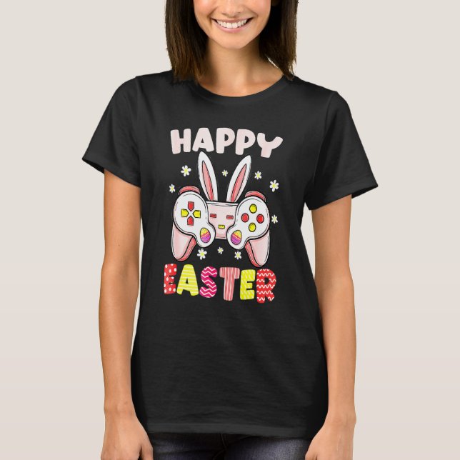 Bunny Gamer för videospelsstyrenhet för glad påsk- T Shirt (Framsida)