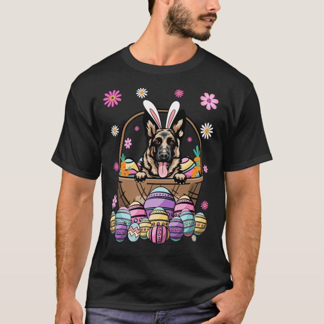 Bunny German Shepherd Hund Glad påsk Day Älskare E T Shirt (Framsida)