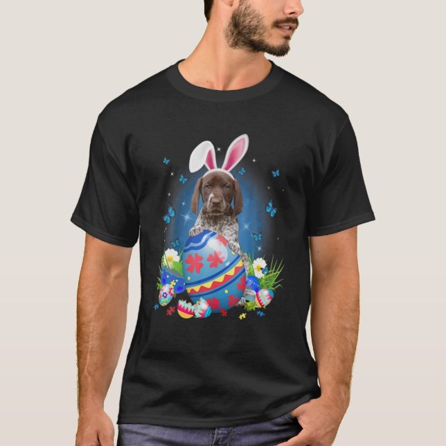 Bunny German Shorthar Pointer with Egg Basket E T Shirt (Framsida)