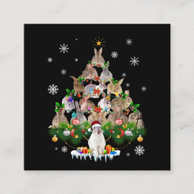 Bunny Gift| Cute Rabbit Julgran Snö Fyrkantigt Visitkort (Framsida)