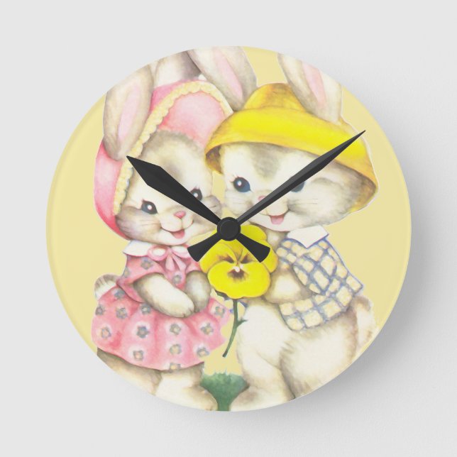 Bunny Girl+Boy Rund Klocka (Framsida)