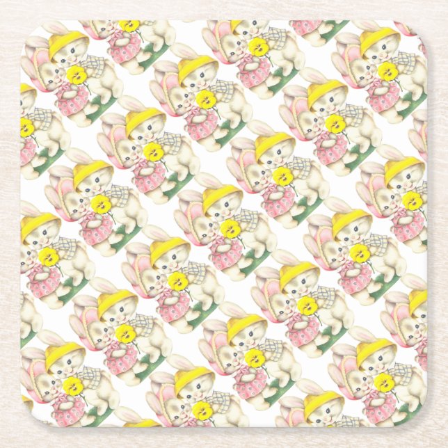 Bunny Girl + Boy Underlägg Papper Kvadrat (Framsidan)