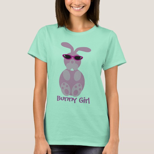Bunny Girl Rosa Rabbit with Sunglasses T Shirt (Framsida)