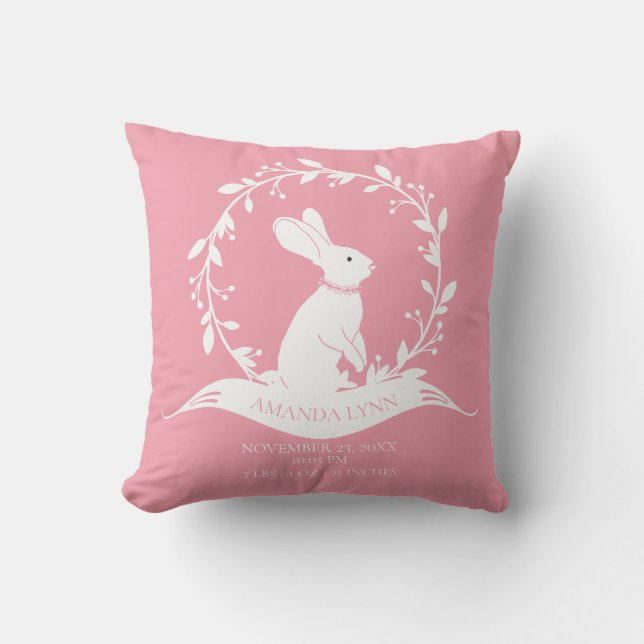 Bunny Girls Baby Birth Stats Pillow Kudde (Framsida)