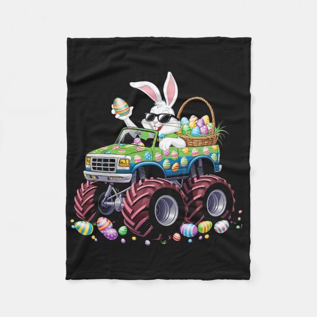 Bunny Glad påsk Monster Lastbil Älskare Kids Boys Fleecefilt (Framsidan)