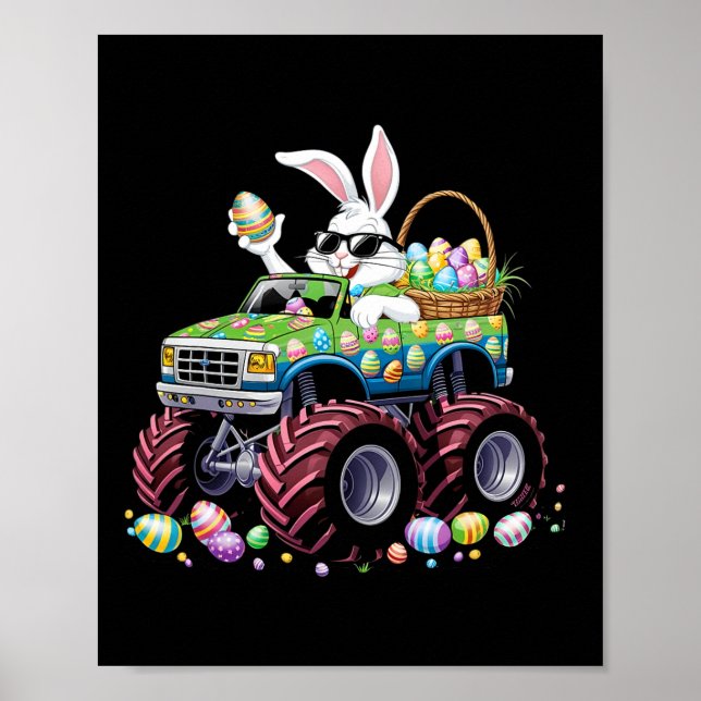 Bunny Glad påsk Monster Lastbil Älskare Kids Boys Poster (Framsidan)
