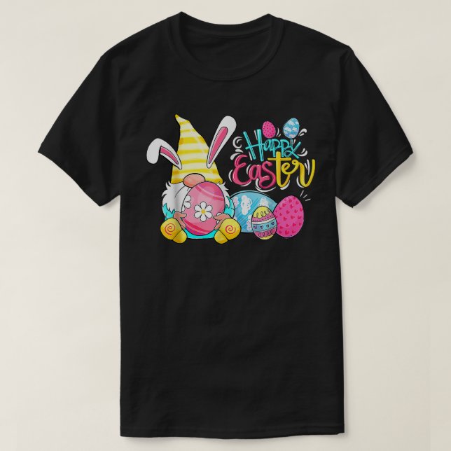 Bunny Gnome Rabbit Eggs Hunting Glad påsk Day F T Shirt (Design framsida)