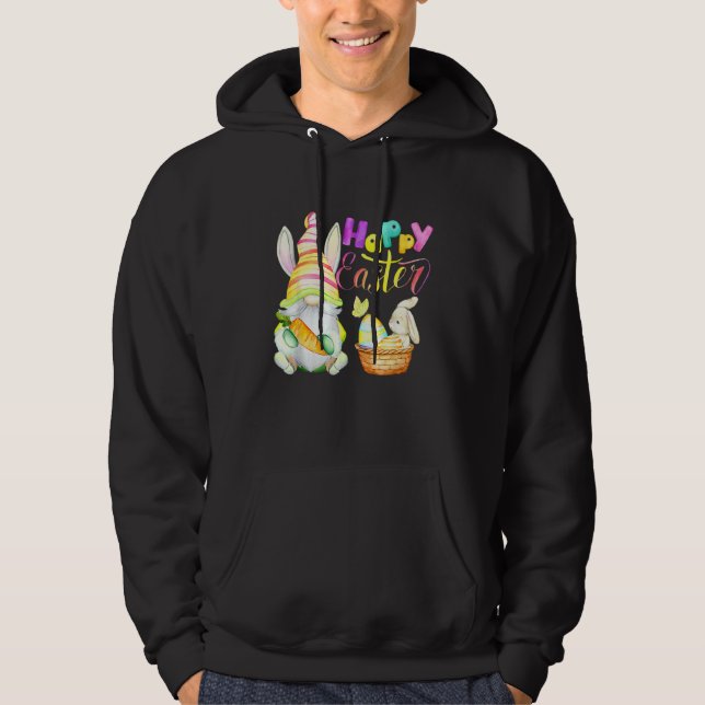 Bunny Gnome Rabbit Eggs Hunting Glad påsk Day Hoodie (Framsida)