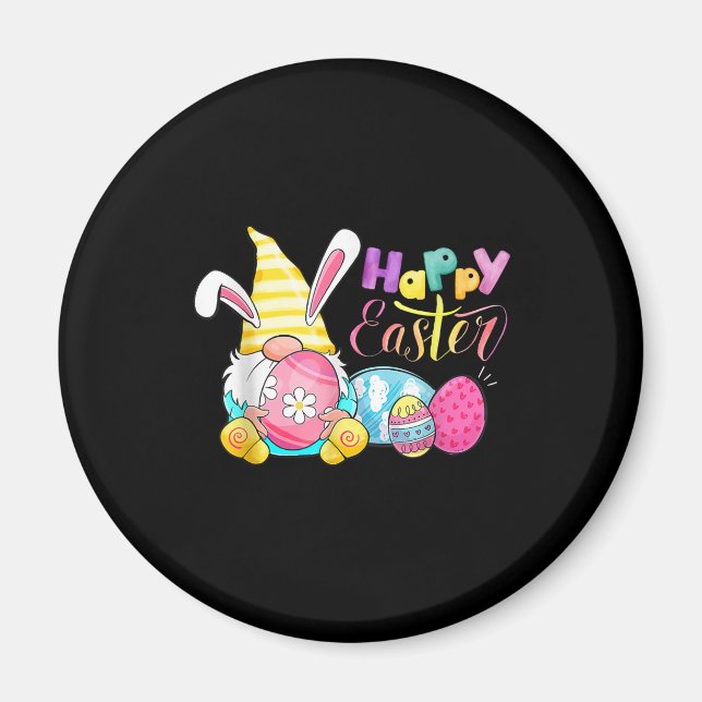 Bunny Gnome Rabbit Eggs Hunting Glad påsk Day Magnet (Framsidan)