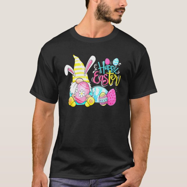 Bunny Gnome Rabbit Eggs Hunting Glad påsk Day T Shirt (Framsida)