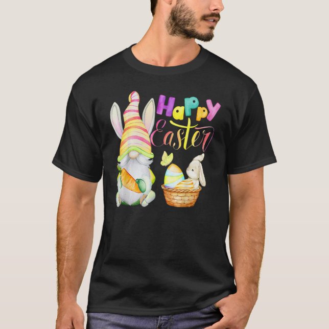 Bunny Gnome Rabbit Eggs Hunting Glad påsk Day T Shirt (Framsida)