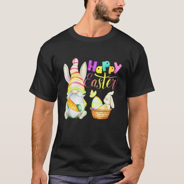 Bunny Gnome Rabbit Eggs Hunting Glad påsk Day T Shirt (Framsida)