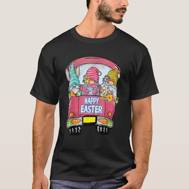 Bunny Gnomes Rabbit Eggs Hunting Lastbil Lycklig E T Shirt (Framsida)