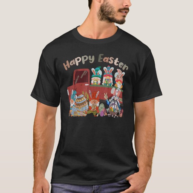 Bunny Gnomes Rabbit Eggs Hunting Lastbil Lycklig E T Shirt (Framsida)