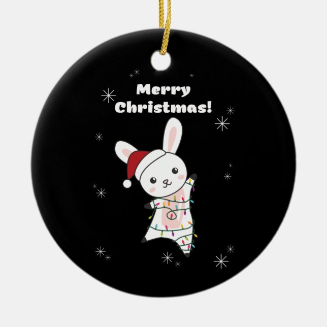 Bunny God jul Winter Animals Rabbits Julgransprydnad Keramik (Framsidan)