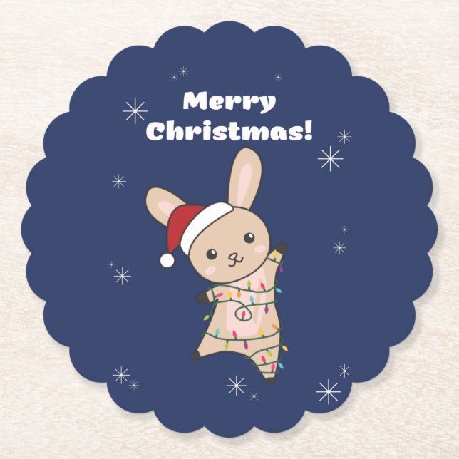 Bunny God jul Winter Animals Rabbits Papper Underlägg Papper (Framsida)