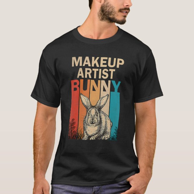 Bunny Graphic Matching Retro Makeup Artist Påsk T Shirt (Framsida)