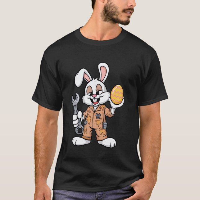 Bunny Grease Monkey u2013 Rolig Påsk Mekniker T Shirt (Framsida)