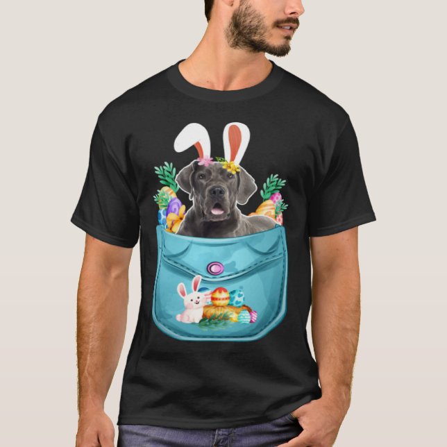 Bunny Great Dane In Pocket Easter Day Eggs Bunny D T Shirt (Framsida)