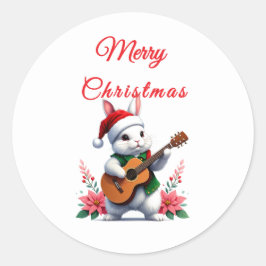 Bunny Guitar Merry Christmas Sticker Runt Klistermärke
