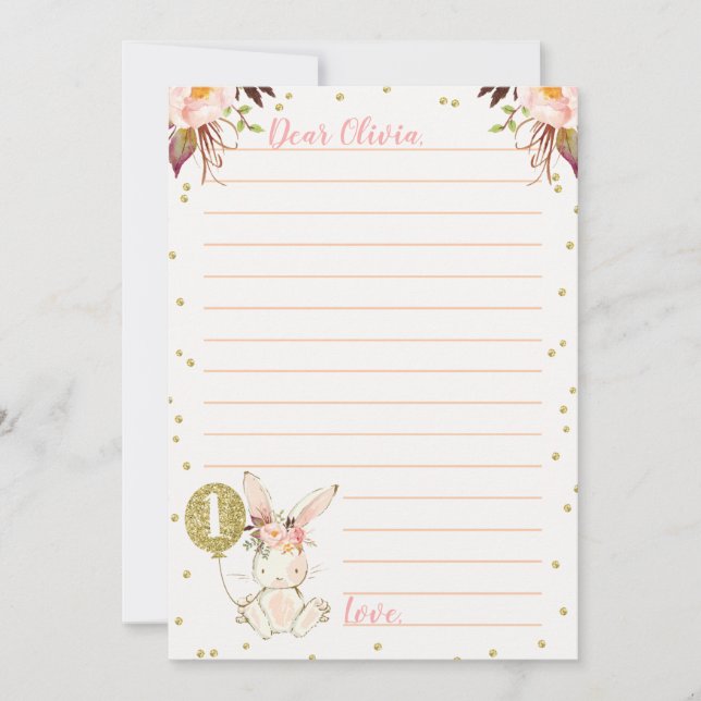 Bunny Guld-ballong, tematiskt tidskapskort Inbjudningar (Framsida)