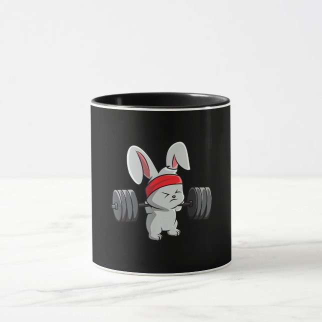 Bunny Gym Rabbit Ness Weightlift Funny Art Mugg (Center)
