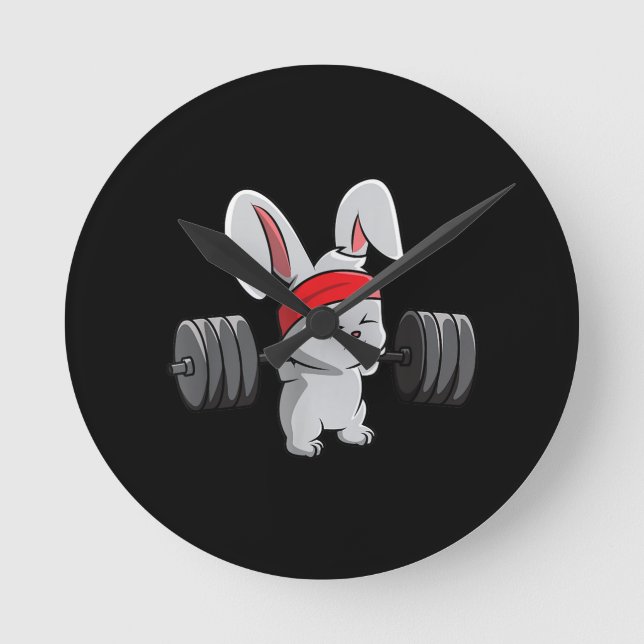 Bunny Gym Rabbit Ness Weightlift Funny Art Rund Klocka (Framsida)