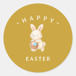 Bunny Happy Easter Round Stickers Runt Klistermärke