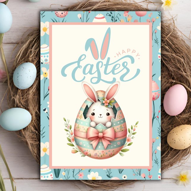 Bunny Hatching från Egg Glad påsk Anpassningsbar Helgkort (Bunny Hatching From Egg Happy Easter Custom Holiday Card)