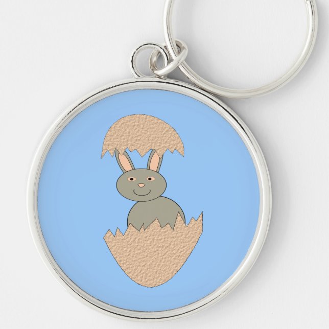 Bunny Hatching från Egg Konstig Keychain Rund Silverfärgad Nyckelring (Framsidan)