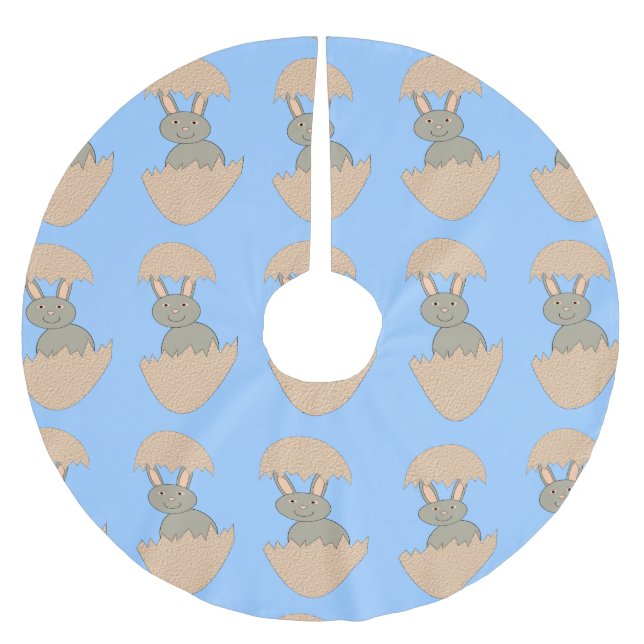 Bunny Hatching från Egg Konstig Träd Skirt Julgransmatta Borstad Polyester (Framsidan)