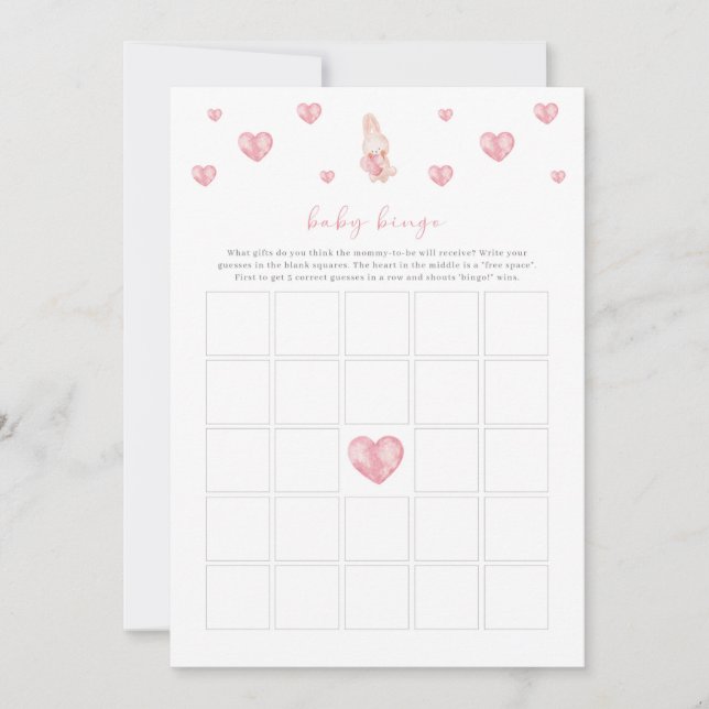 Bunny Heart Valentine Baby Shower Bingo Game (Framsida)