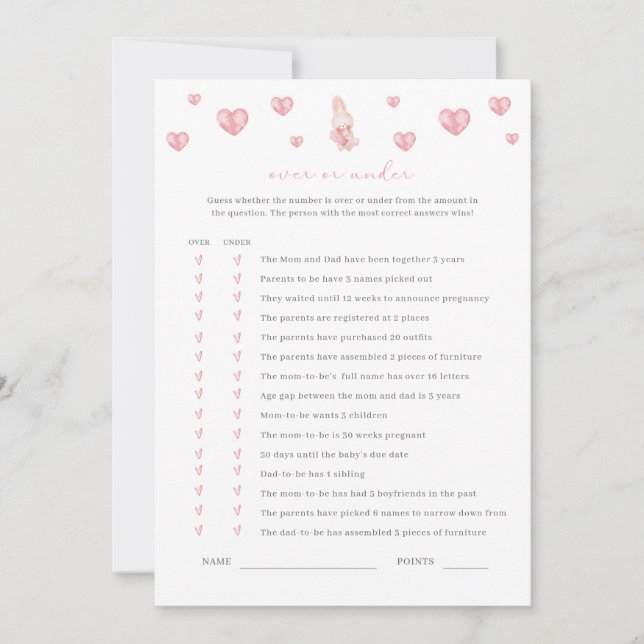 Bunny Heart Valentine Baby Shower över spelet (Framsida)