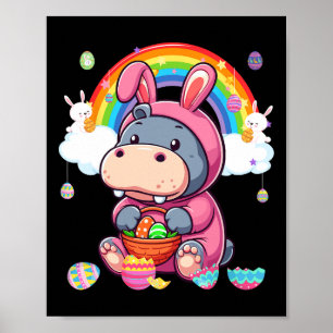 Bunny Hippo Påsk Hunting Eggs Basket Colorful Ra Poster