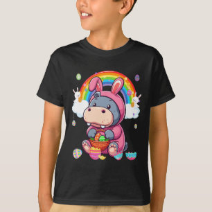 Bunny Hippo Påsk Hunting Eggs Basket Colorful Ra T Shirt