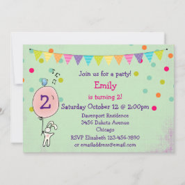 Bunny Holding a Balloon Födelsedagsfest Inbjudan