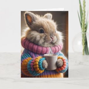 Bunny Holding a Coffee Kopp Kort