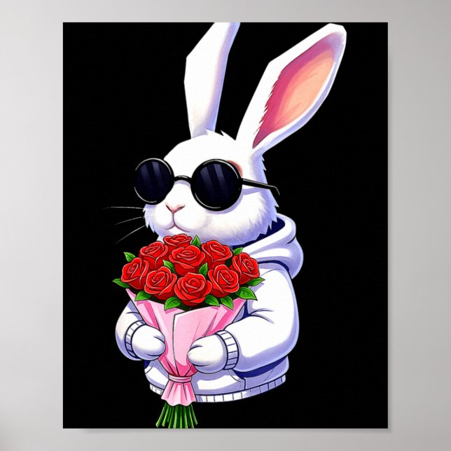 Bunny Hugging Valentine Flower Bunny  Poster (Framsidan)