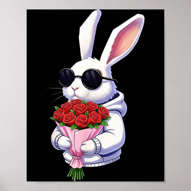 Bunny Hugging Valentine Flower Bunny  Poster (Framsidan)