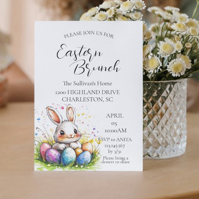 Bunny i basket med ägg Påsk Brunch Inbjudningar (Skapare uppladdad)