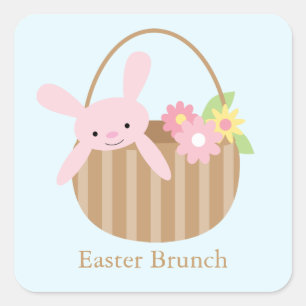 Bunny i Basket Påsk Brunch Fyrkantigt Klistermärke